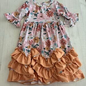 Clover Cottage Apparel Floral Mod Ruffle Dress Girls Size 3T EUC Boho Funky